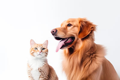 Un perro y un gato esperando para tomar probioticos para perros y gatos